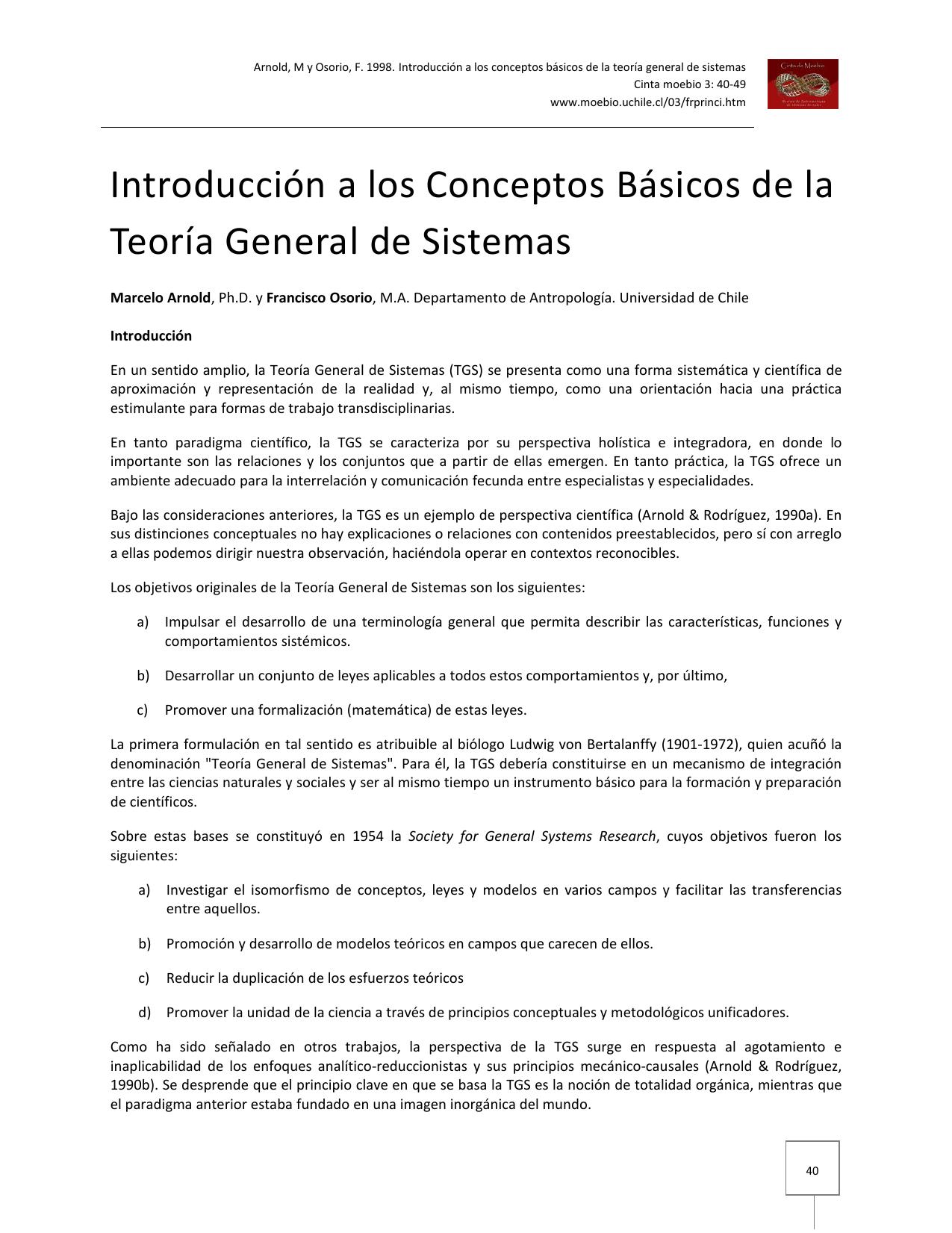 Introducción a los Conceptos Básicos de la Teoría General de Sistemas